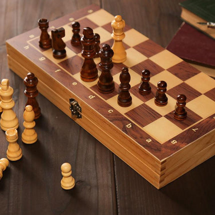 Family Chess Set | Foldable Wooden Board 39cm | Magnetic Pieces | Boosts Creativity & Problem-Solving Skills | Portable & Durable | Educational Brain Exercise | 34x34cm & 39x39cm