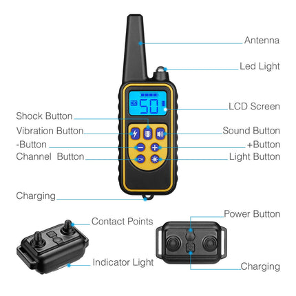 Waterproof Dog Training Collar | Remote Control | Adjustable Levels | 3 Training Modes | 800m Range | Noustia | Anti-Bark | Rechargeable | Suitable for All Dogs | Shock Vibration Sound