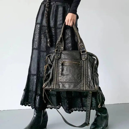 Jeoara | Washed PU Leather Tote | Vintage Design | Spacious Interior | Sturdy Shoulder Straps | Multi-compartment | Women's Fashion Bag | Elegant and Functional | Versatile Style | Durable Construction