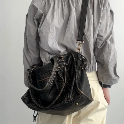 Jeoara | Washed PU Leather Tote | Vintage Design | Spacious Interior | Sturdy Shoulder Straps | Multi-compartment | Women's Fashion Bag | Elegant and Functional | Versatile Style | Durable Construction