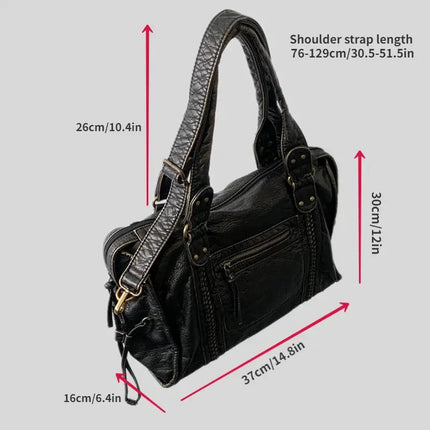 Jeoara | Washed PU Leather Tote | Vintage Design | Spacious Interior | Sturdy Shoulder Straps | Multi-compartment | Women's Fashion Bag | Elegant and Functional | Versatile Style | Durable Construction