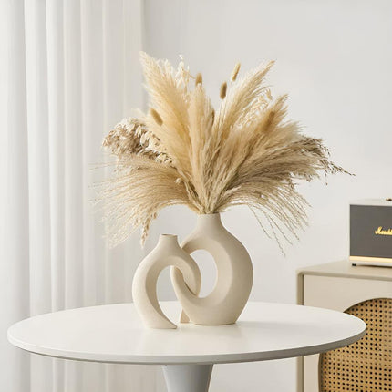 Scandinavian-Inspired Unity Vase Duo | Interlocking Ceramic Design | Modern Minimalist Decor for Lounge or Tabletop | Sustainable Materials | Includes Large and Small Vase | Timeless Neutral Tones