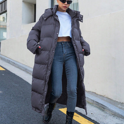 Women's Long Quilted Puffer Jacket | Cozy Hooded Design | Soft Off-White | Polyester Fiber Fill | Winter Casual | Warm Insulated | High Collar | Side Pockets | Effortless Style | Regular Fit