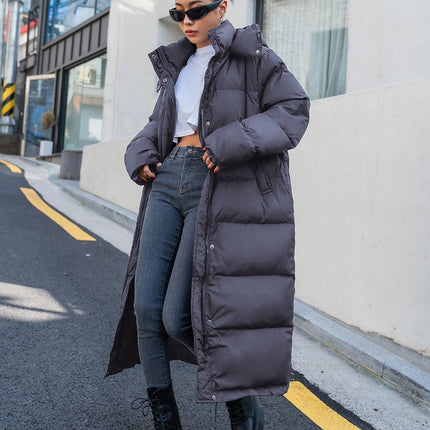 Women's Long Quilted Puffer Jacket | Cozy Hooded Design | Soft Off-White | Polyester Fiber Fill | Winter Casual | Warm Insulated | High Collar | Side Pockets | Effortless Style | Regular Fit
