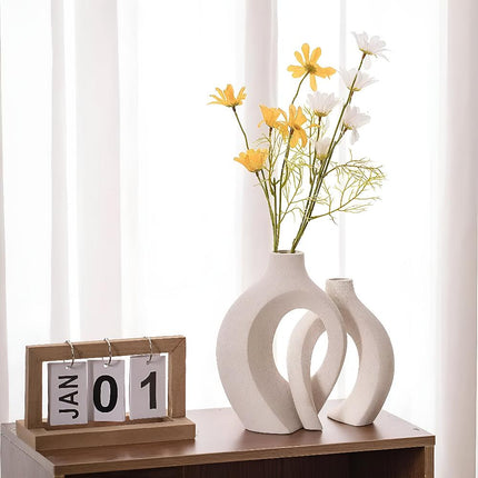 Scandinavian-Inspired Unity Vase Duo | Interlocking Ceramic Design | Modern Minimalist Decor for Lounge or Tabletop | Sustainable Materials | Includes Large and Small Vase | Timeless Neutral Tones