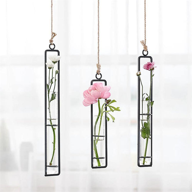 Hanging Glass & Iron Plant Propagation Terrariums | Minimalist Style | Includes Rope | Small 8.5" | Medium 10.5" | Large 12.5"