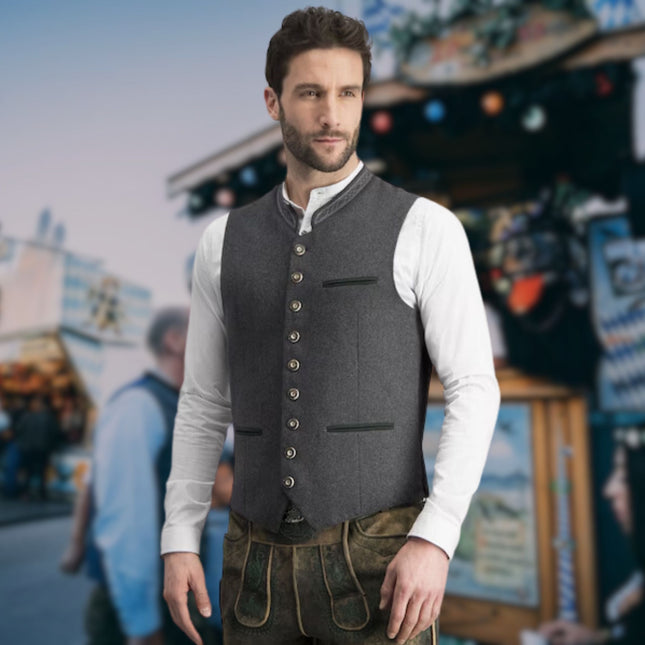 Dario | Men's Authentic Tracht Vest with Leather Suspenders for Oktoberfest | Traditional Bavarian Design