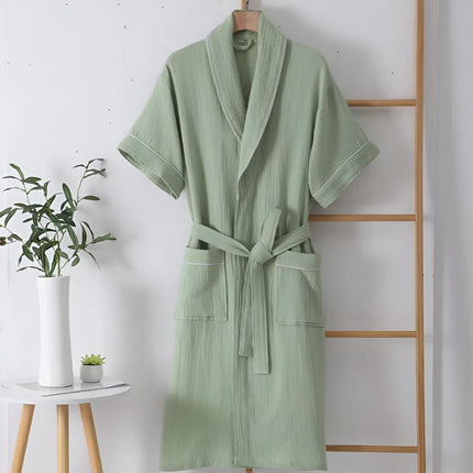 Unisex Cotton Short Sleeve Robe | Lightweight Double-Layer Gauze | Breathable & Soft | Machine Washable | Perfect for Lounging & Relaxation | Sizes M-XL | Ideal Gift for Special Occasions