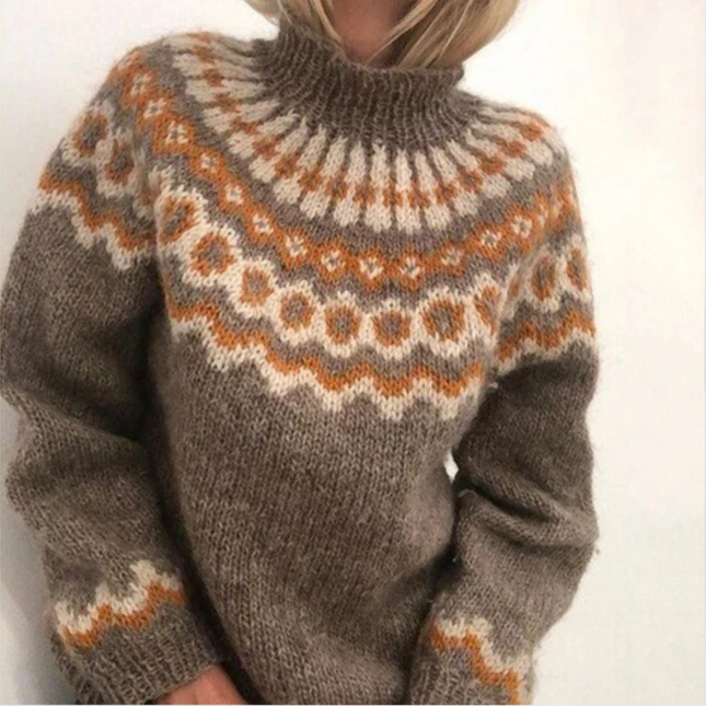 Else Women's Turtleneck Sweater | Warm Knit Geometric Pattern | Elegant Loose Fit for Office & Casual | Soft Durable Material