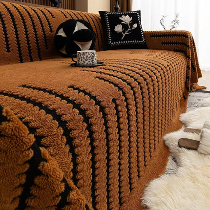 Plush Microfiber Tufted Sofa Protector | Vintage-Inspired | Thick & Warm | Non-Slip Grip | Machine Washable | Fits Sofas, Loveseats, Sectionals | Adds Comfort & Style | Symmetrical Linear Pattern