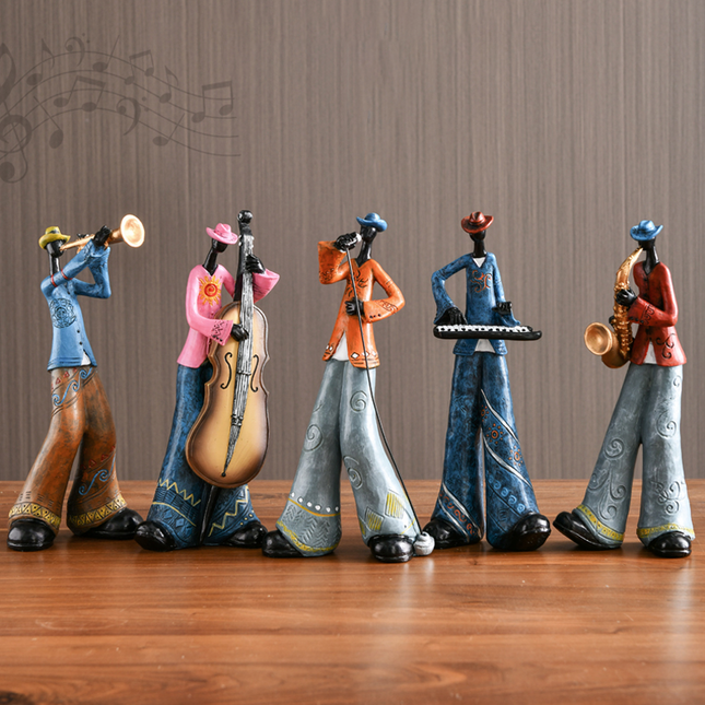 Band Art Sculpture | Hand-Painted Resin Musician Figurines | Unique Home Decor | Collectible Statue | Gifts for Fans | Vintage-Style Design | Singer, Guitar, Piano, Saxophone, Trumpet