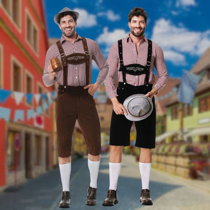 Hugo Men's Traditional Bavarian Lederhosen Outfit | Three-Piece Oktoberfest Attire with Leather Suspenders & Embroidery