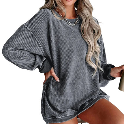 JATE | Women's Corduroy Pullover | Oversized Casual Crewneck | Adjustable Drawstring Hem | Soft Comfortable Fabric
