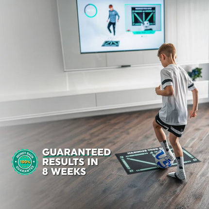 Football Skills Enhancement Mat | 2x2m Training Space | Video Program Included | Indoor Soccer Training Tool | Improve Dribbling, Coordination & Endurance | Ideal for Aspiring Football Players