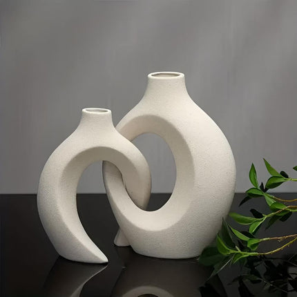 Scandinavian-Inspired Unity Vase Duo | Interlocking Ceramic Design | Modern Minimalist Decor for Lounge or Tabletop | Sustainable Materials | Includes Large and Small Vase | Timeless Neutral Tones