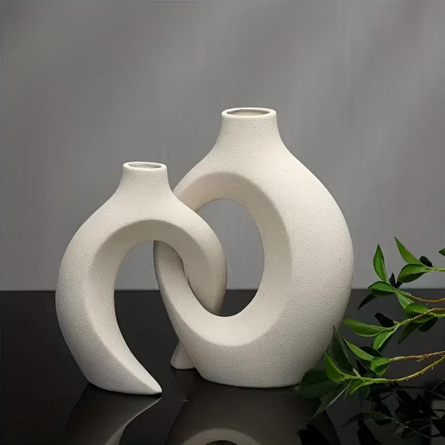 Scandinavian-Inspired Unity Vase Duo | Interlocking Ceramic Design | Modern Minimalist Decor for Lounge or Tabletop | Sustainable Materials | Includes Large and Small Vase | Timeless Neutral Tones