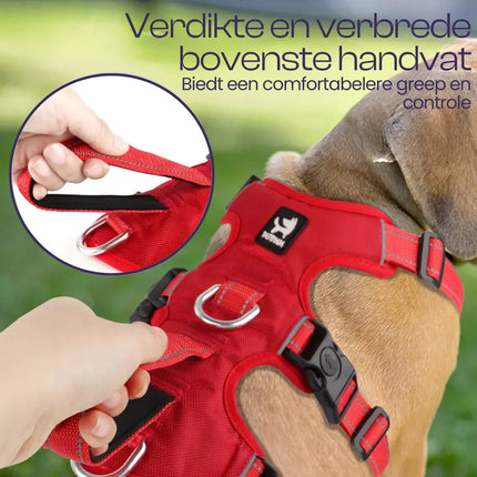 Padded Reflective Dog Harness with 3 Secure Points | Buckle Closure | Halter Control | Easy-On Comfort | Available in Khaki & Red | Sizes S to XL | Nylon Material | Ideal for Pit Bulls & Other Breeds
