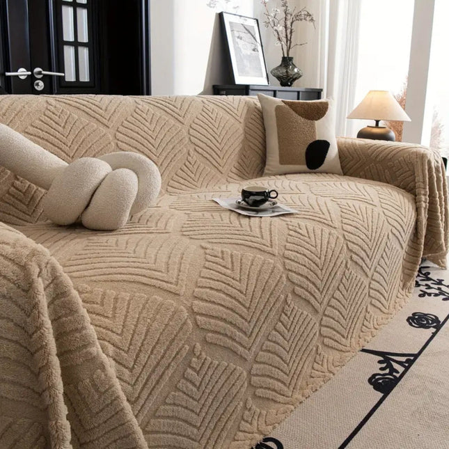 Elegant Herringbone Leaf Fleece Sofa Protector | Plush Cotton-Polyester Blend | Non-Slip, Machine Washable | Fits 2-4 Seat Sofas | Pet-Friendly Sofa Cover