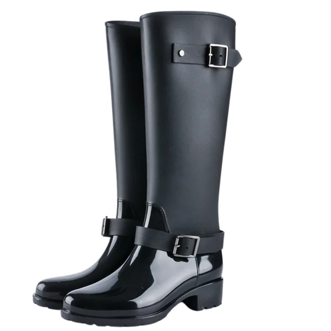 EMILIA | Women's Tall Zipper Outdoor Rain Boots | Knee-High Punk Style | Water Resistant Fashion Footwear