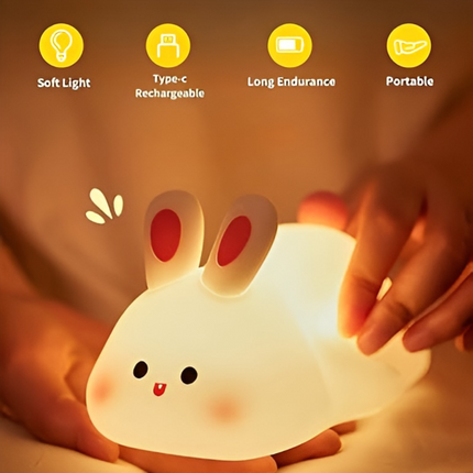 Silicone Bunny Night Light | Adjustable Brightness | Safe for Kids | Rechargeable Battery | Portable Design | Home Decor | Stress Relief | Warm Ambient Glow | Child-Safe BPA-Free Material | 3 Light Modes