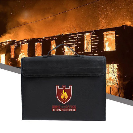 Fire-Resistant Document Folder | Silicone Coated Fiberglass | Double-Layered Closure | 15-Inch Opening | Water-Repellent | Adjustable Strap | Black | 38x28x7.5cm | Protects Up to 2000°F