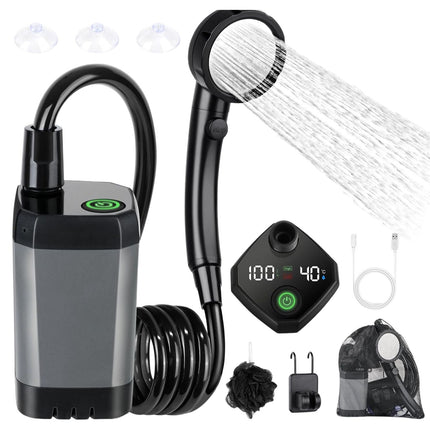 Portable Electric Shower | Outdoor Adventures | 6000mAh Battery | Type C Charging | LED Display | Low Noise | Adjustable Shower Modes | Water Purification | Lightweight & Compact | Includes Suction Cups & Storage Bag