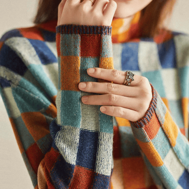 Women's Luxurious Mongolian Cashmere Turtleneck Sweater | Patchwork Design | Ultra-Soft | High Neck | Classic Fit | Vibrant Mélange Details | Cozy Warmth | Hand Wash | Perfect Winter Layer