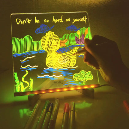 Interactive LED Light Drawing Set | USB Rechargeable | Erasable Art Surface | Creative Night Lamp | Includes 7 Pens | Child-Safe | Eco-Friendly Design