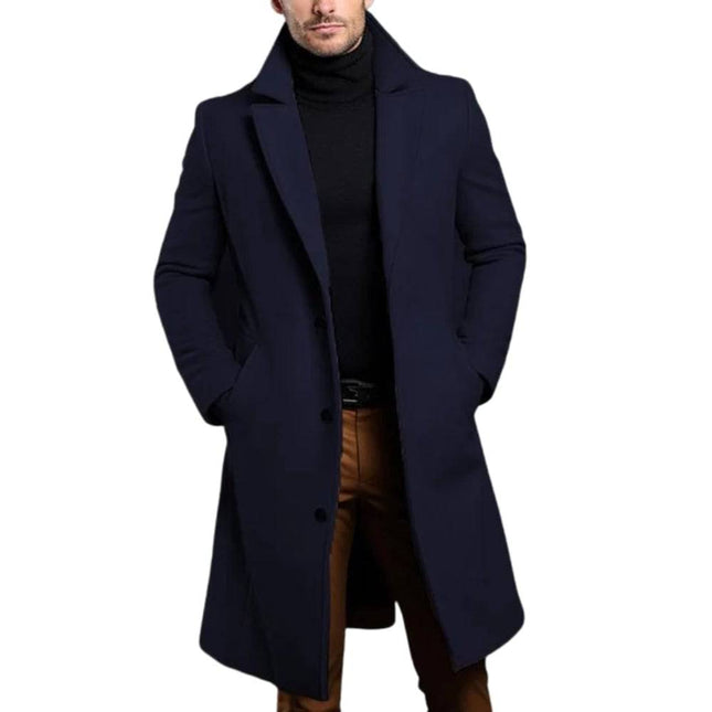 Armoire Melbourne Mid-Length Men's Trench Coat | High-Quality Material | Notch Lapel | Single-Breasted Closure | Tailored Fit | Versatile for Formal, Casual, or Workwear | Elegant Winter Outerwear