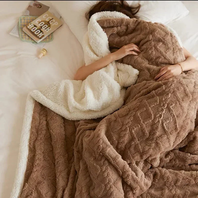 Thick Lambswool and Fleece Winter Blanket | Luxury Warm Layers | Breathable Insulation for Cold Weather Comfort