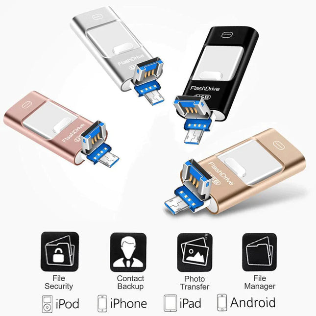 USB Flash Drive | Storage Expansion for iPhone, iPad, Android Smartphones | Multi-Device Compatibility | USB 3.0 & Lightning Connectors | Encrypted File Protection | 8-64GB Options