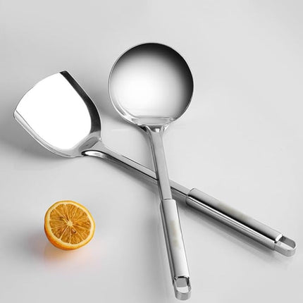 Stainless Steel Kitchen Utensils Set | 5 Pieces | Professional Grade | Ergonomic Handles | Includes Spatula, Ladle, Skimmer | Durable, Rust-Resistant & Heatproof | Dishwasher Safe | Home & Restaurant Use