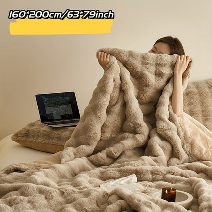 Double-Sided Faux Rabbit Fleece Blanket | Soft Plush Comfort for Bedroom, Living Room & Travel | Cozy All-Season Use