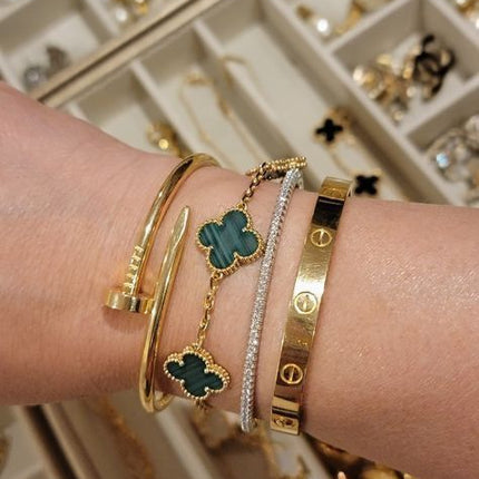 Emerald Clover Link Bracelet | Gold Accents | Inspired by Barcelona | Elegant Jewelry | Sophisticated Design | Mediterranean Charm