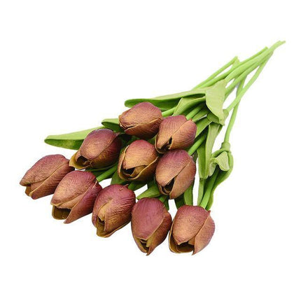 10-Piece Lifelike Faux Tulips | High-Quality PU | 16-Inch Long | Variety of Colors | Customizable Bouquet | Home Decor Accent | Vibrant and Fresh-Looking | Suitable for Tables, Shelves, Desks | 3.5cm Diameter