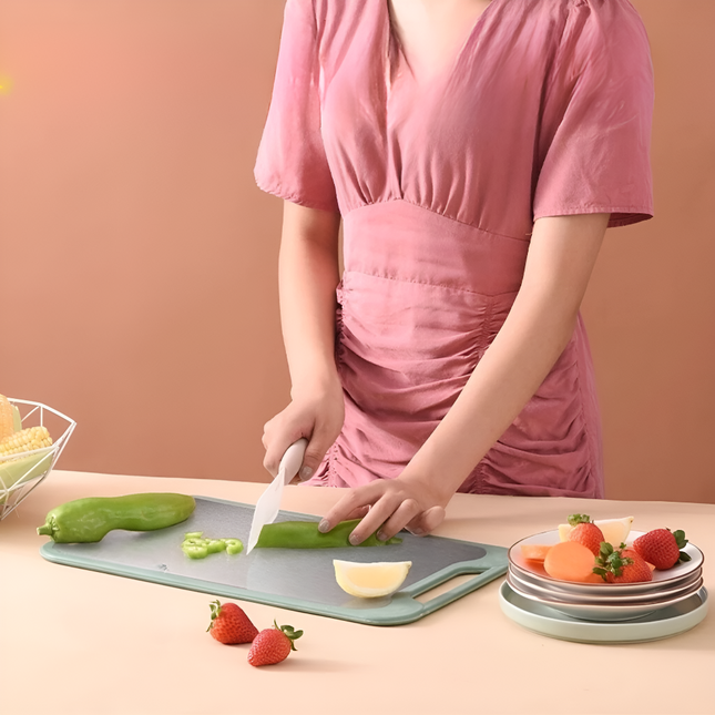 Dual-Side Stainless Steel Cutting Board | Eco-Friendly Rice Husk | Built-In Garlic Grinder | Scratch & Odor Resistant | Juice Groove | Kitchen Essential | Easy-Clean Surface | Safe Food Prep
