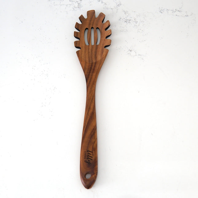 3 Piece Wooden Cooking Utensil Set | Includes Bamboo Tongs, Teak Pasta Scoop, Acacia Whisk | Durable & Non-Reactive for Safe Cooking | Ideal for Professional Chefs & Home Cooks
