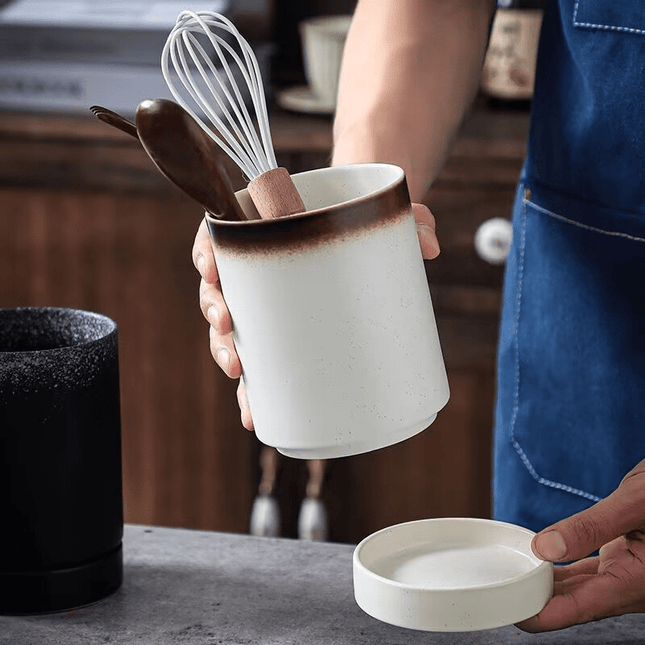 Ceramic Base Japanese-Style Utensil Holder | Kitchen Countertop Organizer | Elegant Storage for Cooking Utensils | Space-Saving Decorative Solution | Ideal for Culinary Enthusiasts