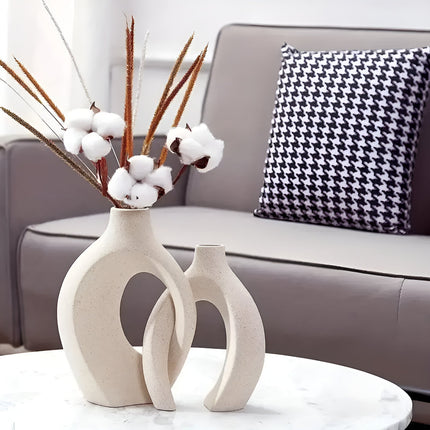 Scandinavian-Inspired Unity Vase Duo | Interlocking Ceramic Design | Modern Minimalist Decor for Lounge or Tabletop | Sustainable Materials | Includes Large and Small Vase | Timeless Neutral Tones