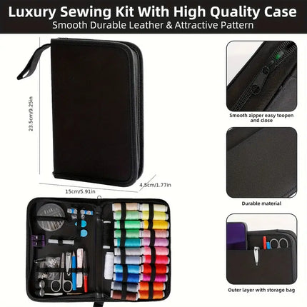 Sewing Kit | Mixed Colors | Comprehensive 98-Piece Set | Compact Case | Threads | Needles | Seam Ripper | Scissors | Travel-Friendly | Ideal for Home and Travel Repairs | Quality Tools for Quick Fixes