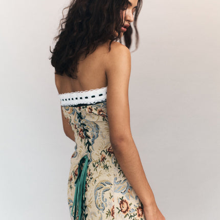 Sabrin Strapless Corset Dress | Hook & Eye Front | Lace Detail Bust | Ribbon Lace-Up Back