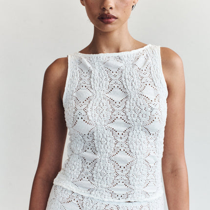 Maeve Slim Fit Long Line Top | Custom Embroidery Detailing | White