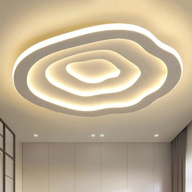 Acrylic Ceiling Light Fixture | Modern Wavy Design | LED Dual Light Options | White Flushmount | Warm & Cool White Lighting