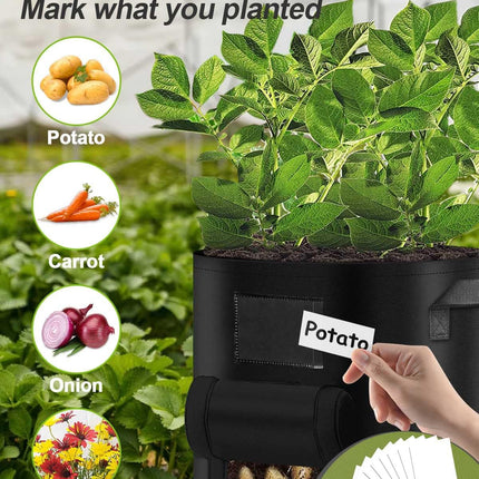 5 Pack | 10 Gallon Grow Bags | Heavy Duty 450g Non-Woven Fabric | With Handles | For Root Vegetables | Includes 10 Labels | Breathable & Drainage | Indoor Outdoor Use | Ideal for Potatoes, Onions, Garlic