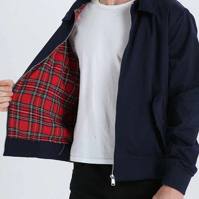 Ryder Men's Harrington Jacket | Tailored Stitching | Ribbed Cuffs & Hem | Premium Fabric | Multi-layered Lining | Folded Collar | Versatile Style | Formal & Casual Wear