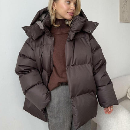 Jeanie Women's Quilted Puffer Jacket with Hood | Waterproof Polyester | Deep Pockets for Winter | Brown
