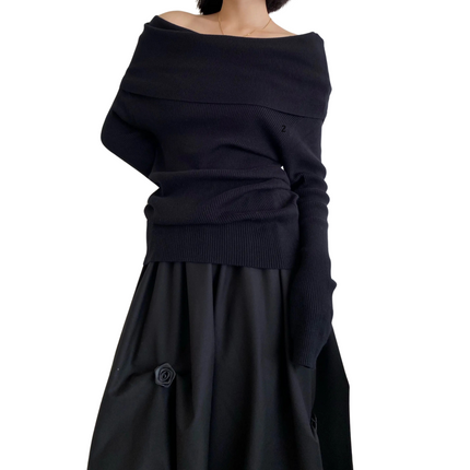 ELLIE | Women's Vintage Knitted Off-Shoulder Jumper | Chic Flattering Fit | High Stretch Comfort