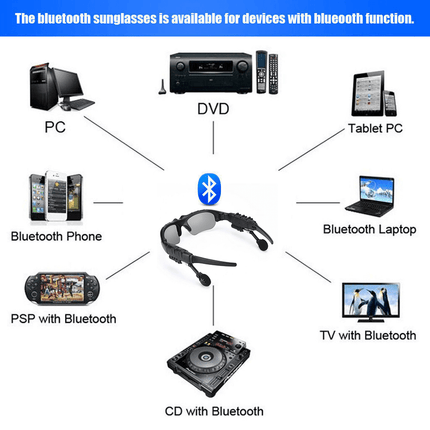 Bluetooth Sunglasses | Hi-Fi Headset | Polarized UV Protection | Wireless 10m | Compatible with iOS & Android Devices | Hands-Free Calling & Music | Lightweight | Long Battery Life
