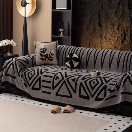 Luxury Sofa Protector | Urban Maze Design | Plush Velvety Texture | Non-Slip | Shields Against Spills, Stains, Pet Hair | Microfibre Blend | Machine Washable | Fit for Various Sofa Sizes