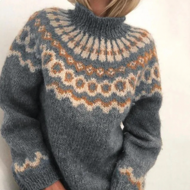 Else Women's Turtleneck Sweater | Warm Knit Geometric Pattern | Elegant Loose Fit for Office & Casual | Soft Durable Material